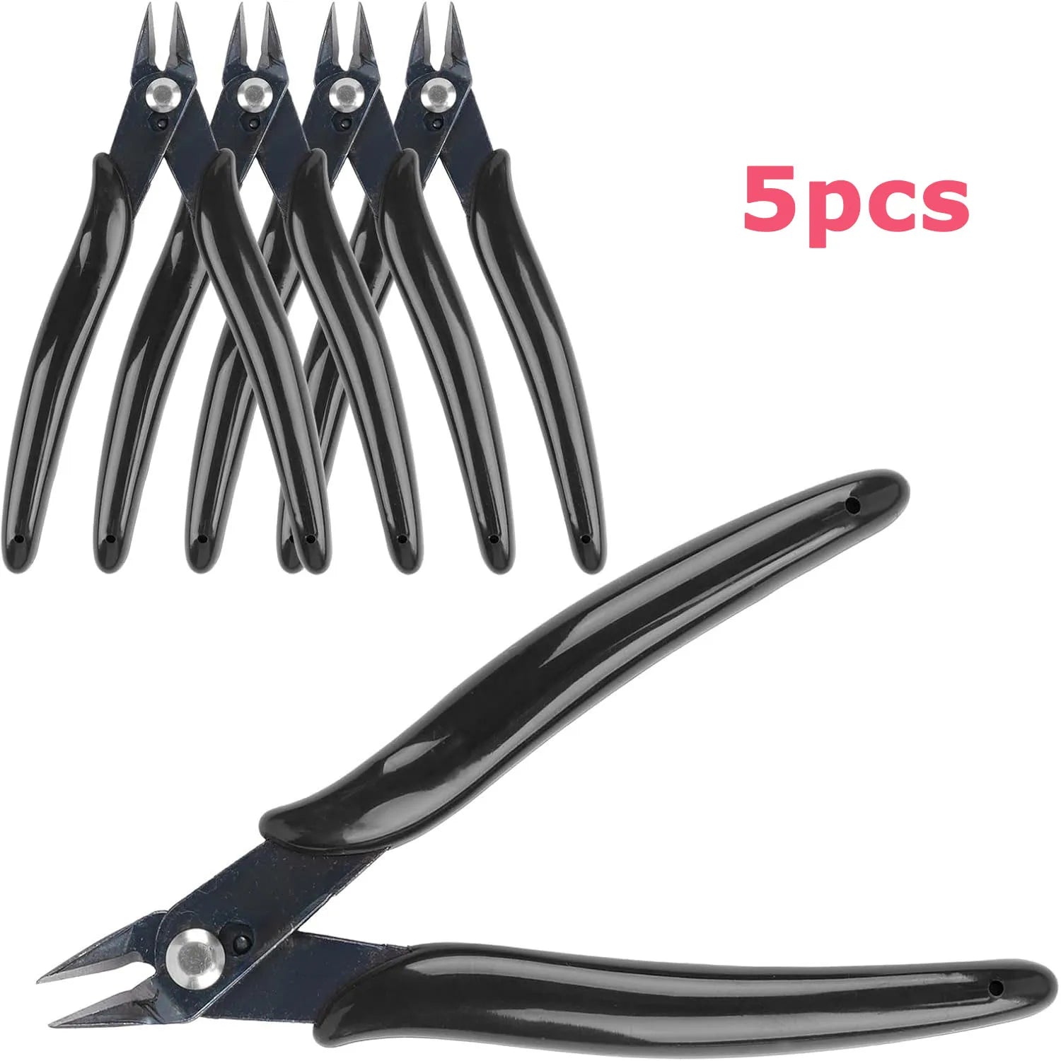 Micro Wire Cutters 5" Flush Pliers, Diagonal Side Nippers for Electronics & Plastic Models (Black)
