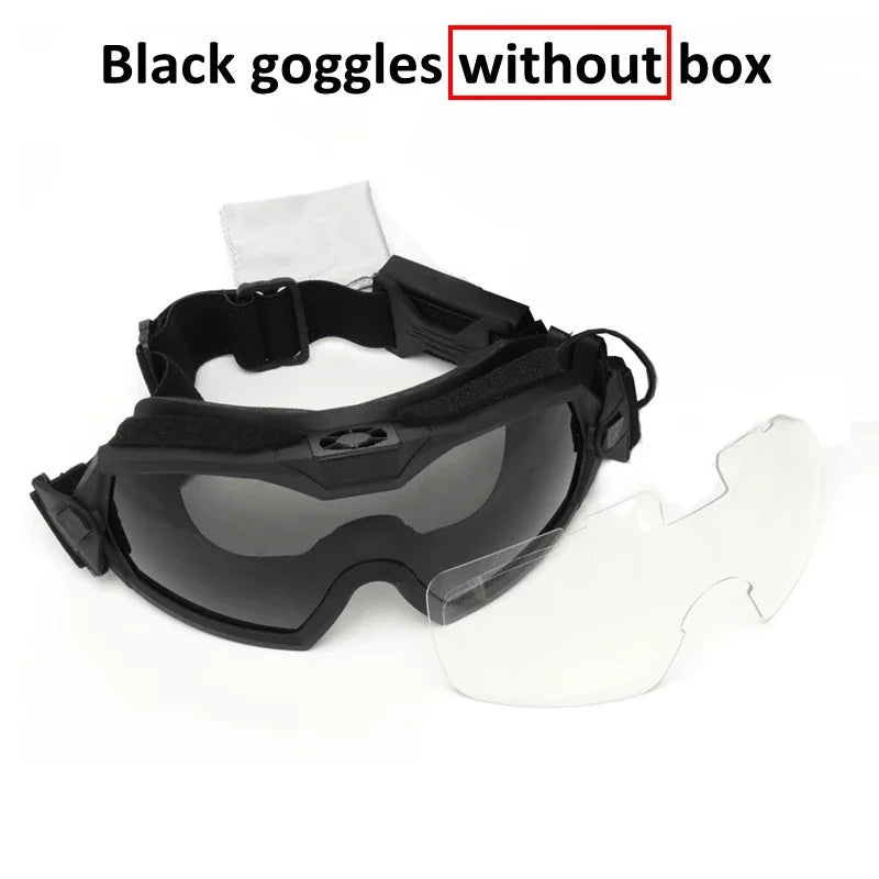 Tactical Goggles with Micro Fan Anti Fog Outdoor Paintball CS Game Motocycle Goggle with Interchangeable Lens