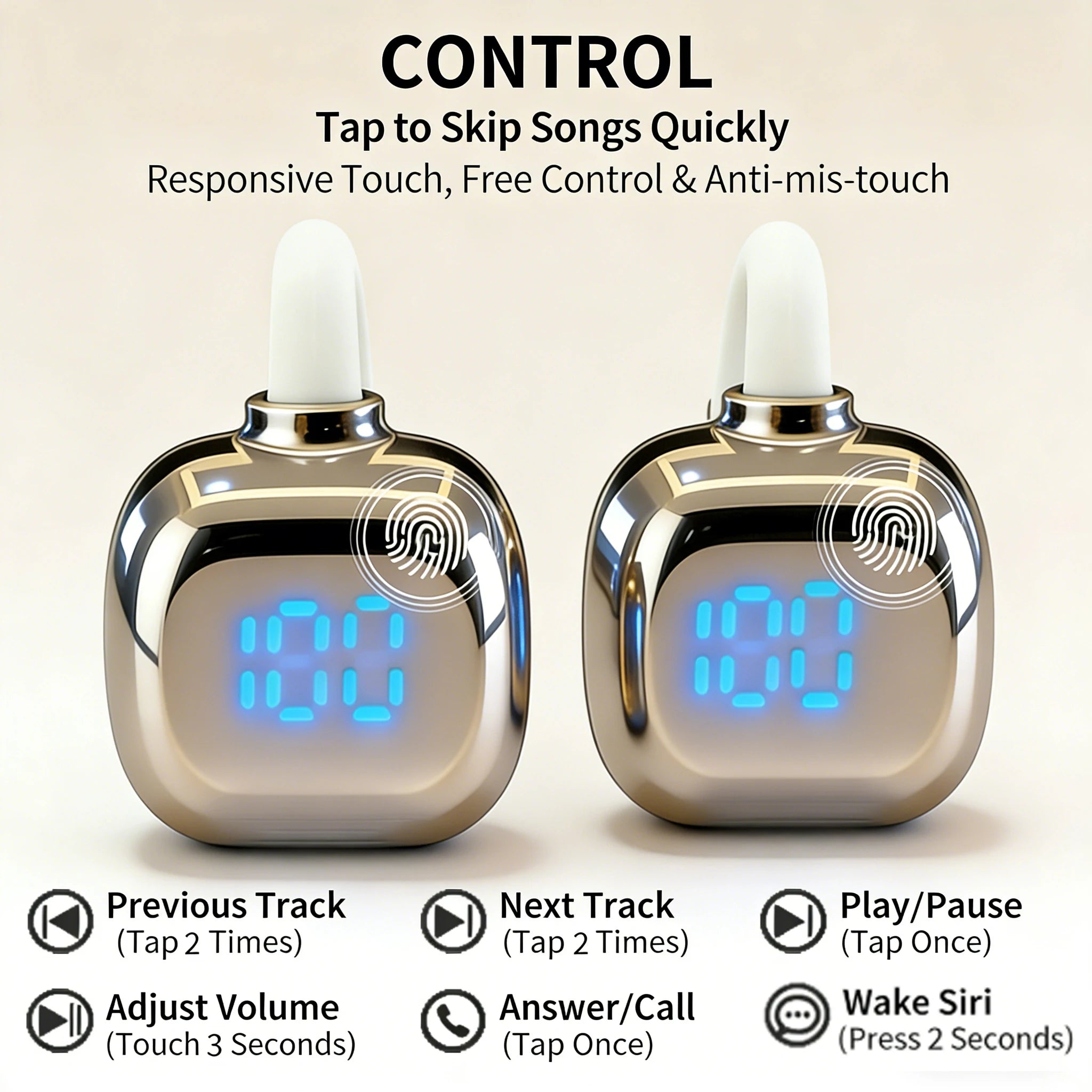 Trendy open-style ear clip earphones with Bluetooth 5.4 and charging case featuring high-definition digital display, small sound