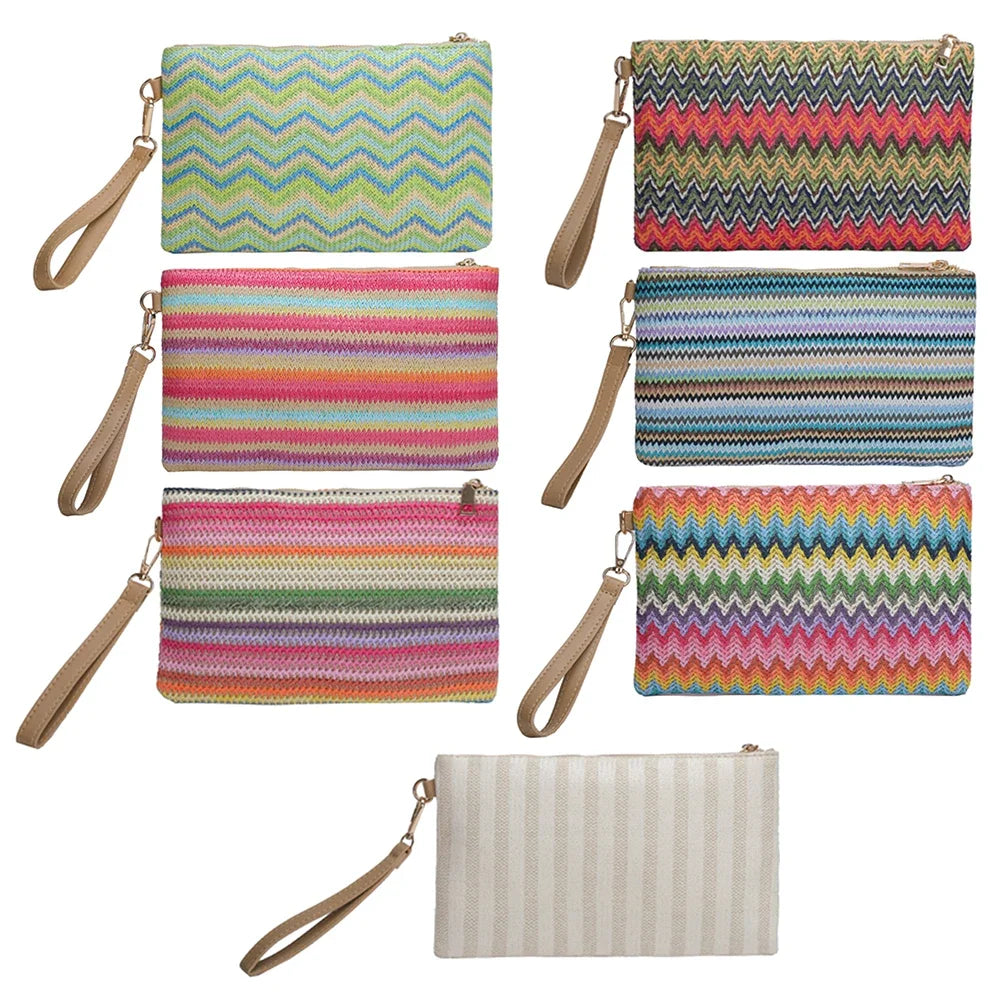 Woven Clutch Bag Colourful Money Beach Long Bag Handmade Vintage Casual Portable Elegant Simple Exquisite for Weekend Vacation