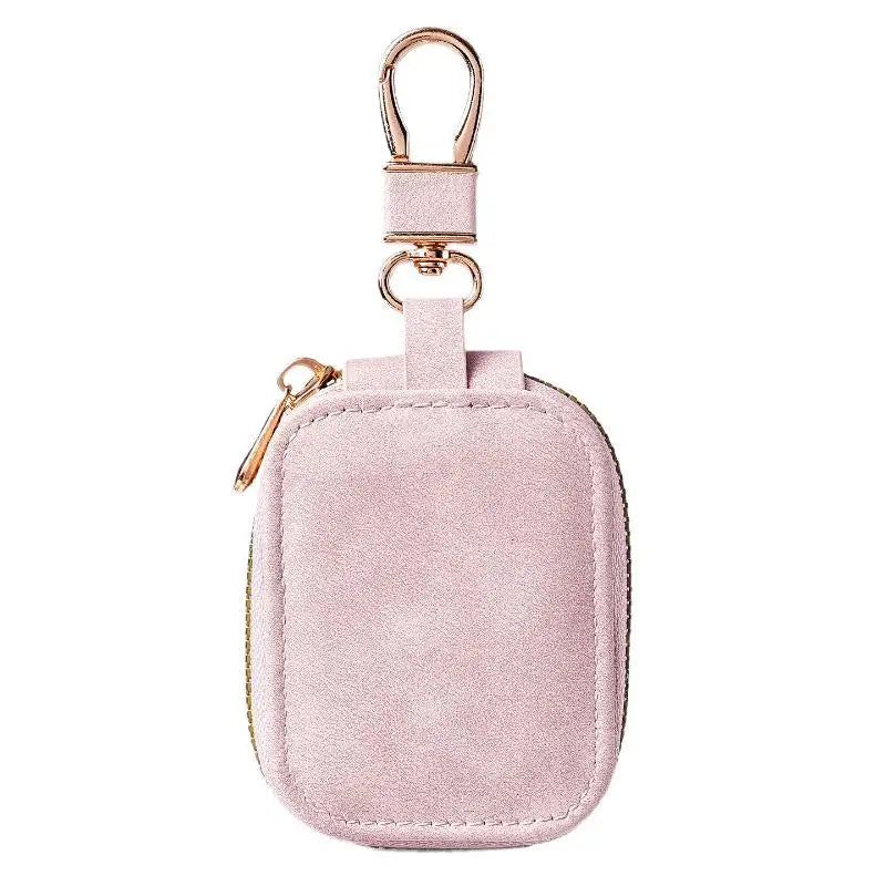 Durable Metal Carabiner Suede Zipper Key Case Soft Touch Portable Storage Pouch For Car Keys Bluetooth Earbuds Outdoor Travel