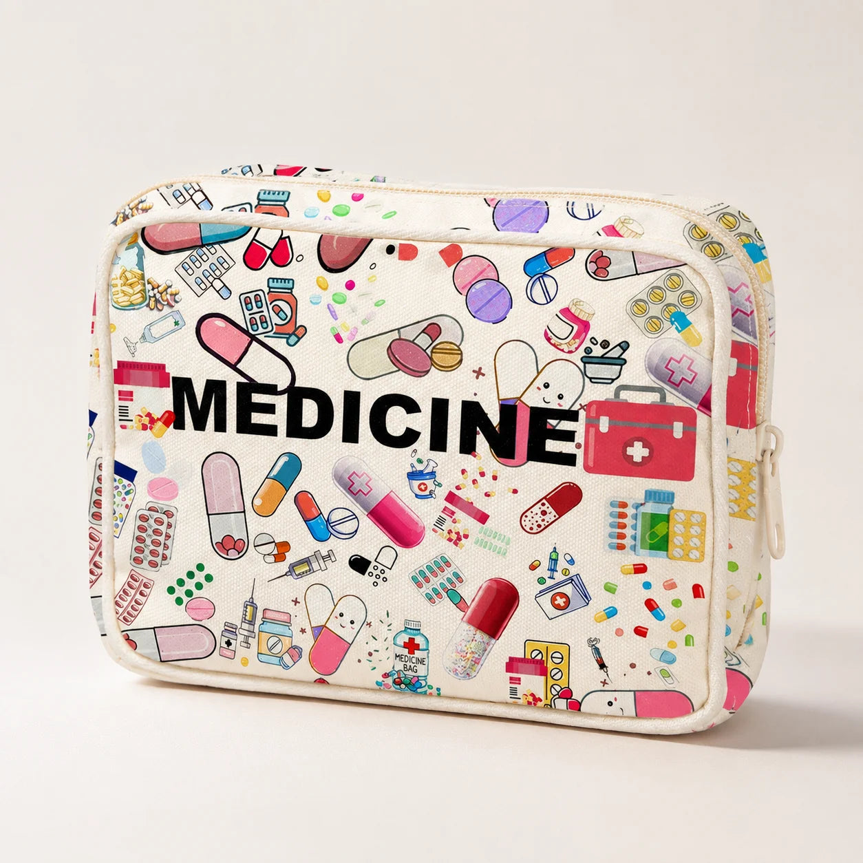 Portable Medicine Bag, Cute Pill Print Large Capacity First Aid Organizer Case for Women, Travel, Home, Camping & Emergency