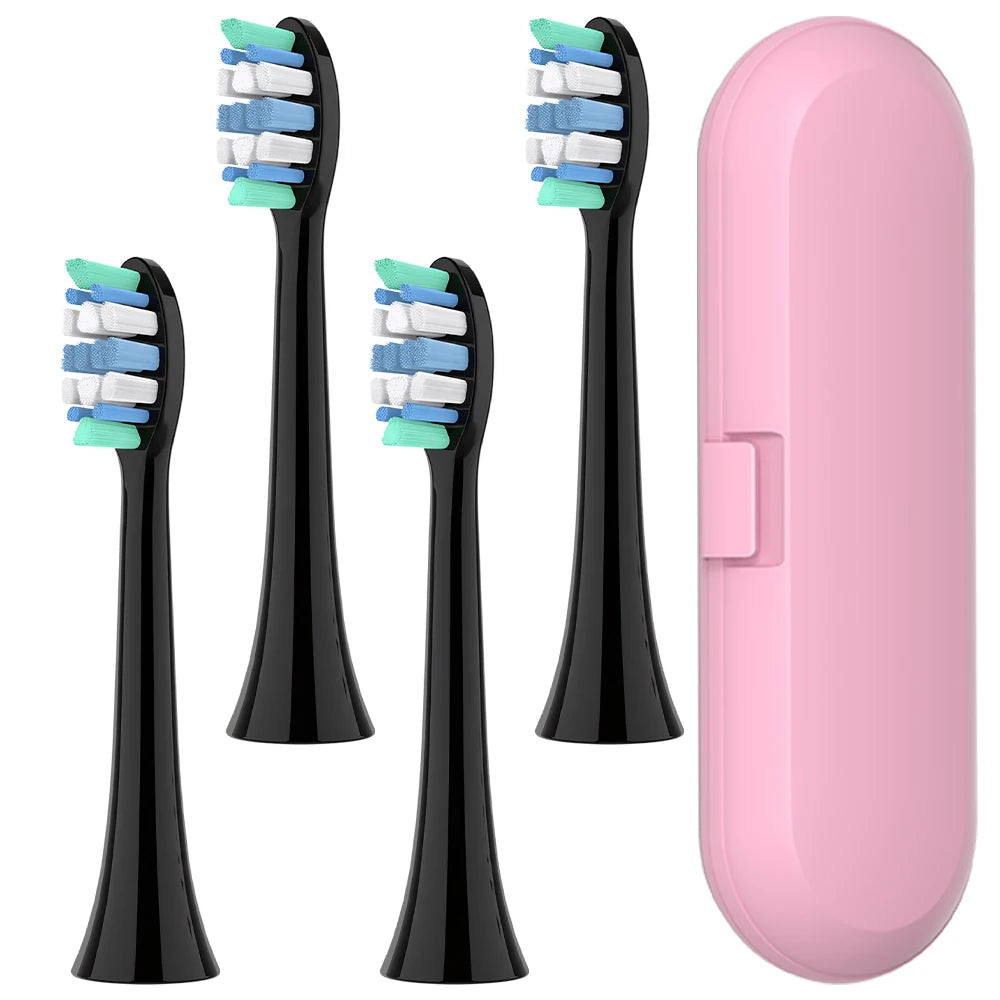Toothbrush Travel Case and 4x Replacement Brush Heads Compatible with Philips Sonicare Electric Toothbrush, for 4100/6500/7500