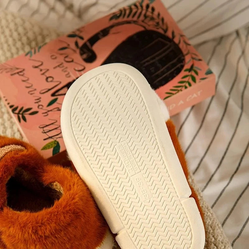 Winter Couple Cat Paw Slippers, Plush Fleece Lined Thick Thermal Home Shoes, Non-Slip Indoor/Outdoor Unisex Anti-Cold House Slid