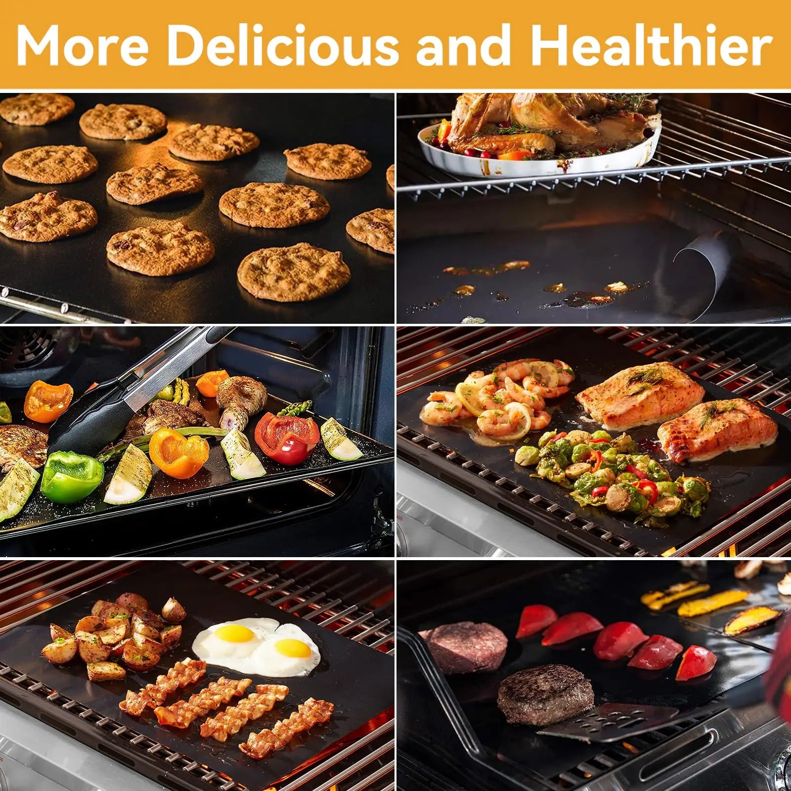 6 Pack Grill Mat for Outdoor Grill, 100% Non-Stick 40*33CM, Heavy Duty, Reusable and Easy to Clean - Gas Charcoal & Electric BBQ