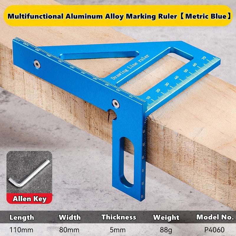 3D Multi-Angle Measuring Ruler,45/90 Degree Aluminum Alloy Woodworking Square Protractor,Drawing Line,Miter Triangle Ruler