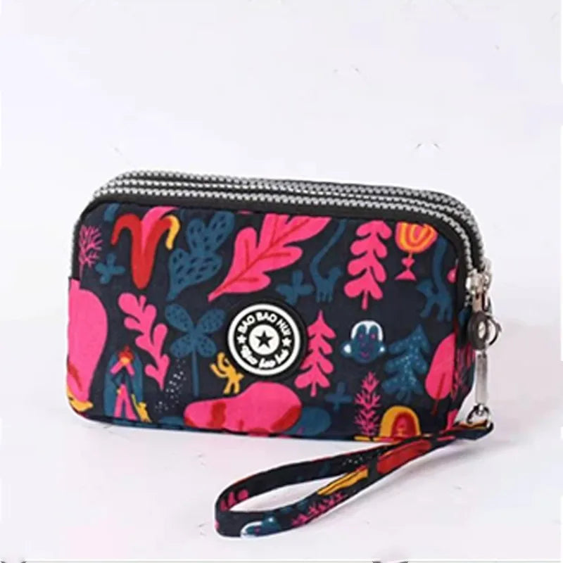 Stylish Jellyfish Print Triple Zipper Phone Bags, Compact Canvas Clutch Purse for Women’s Daily Essentials Casual Wallets Use