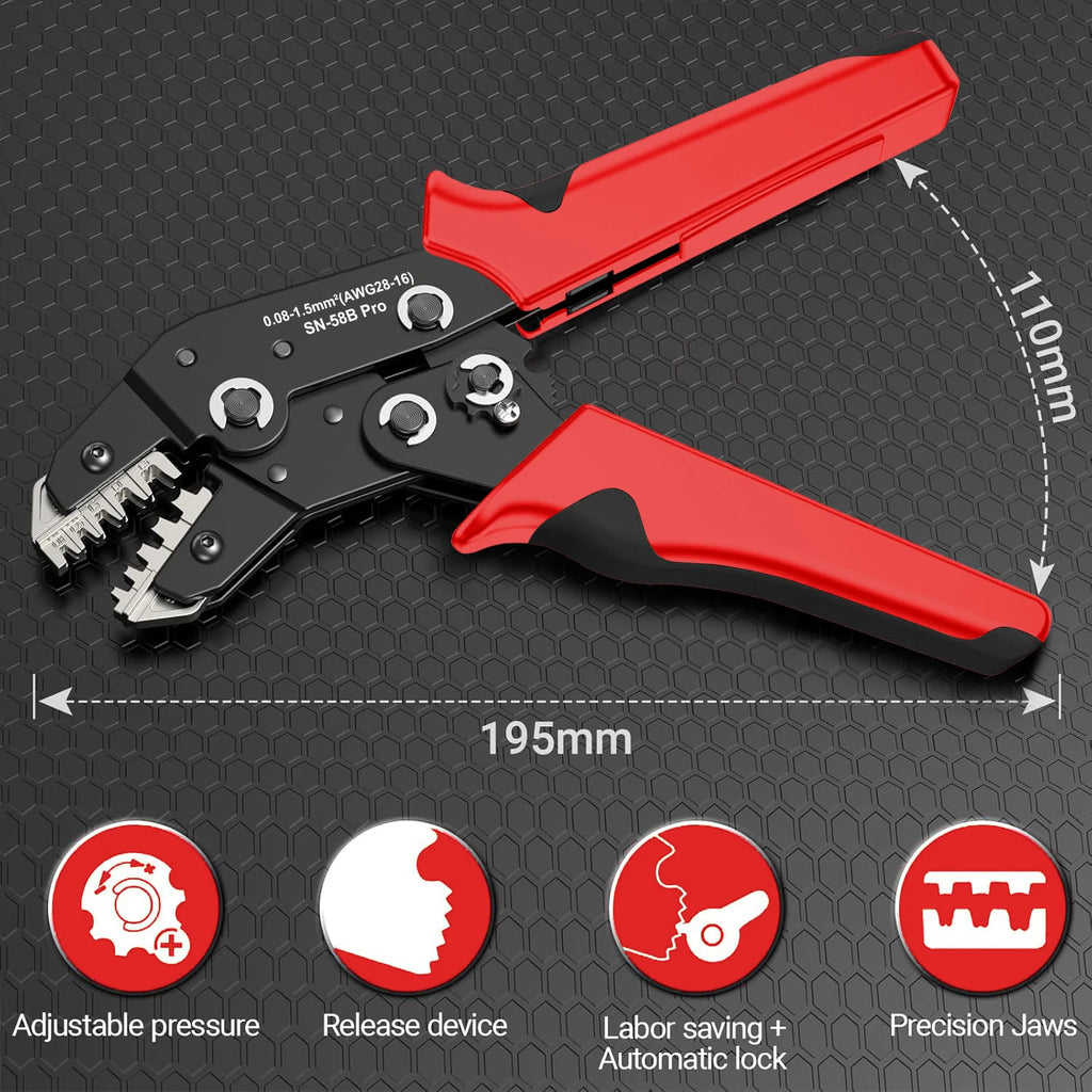SN-58B Pro Crimps Plug JST ,TE,XH,SM,VH,PH,Molex Terminals Ratchet Crimper Pliers For 0.08-1.5mm²(28-16 AWG) Wires Tool