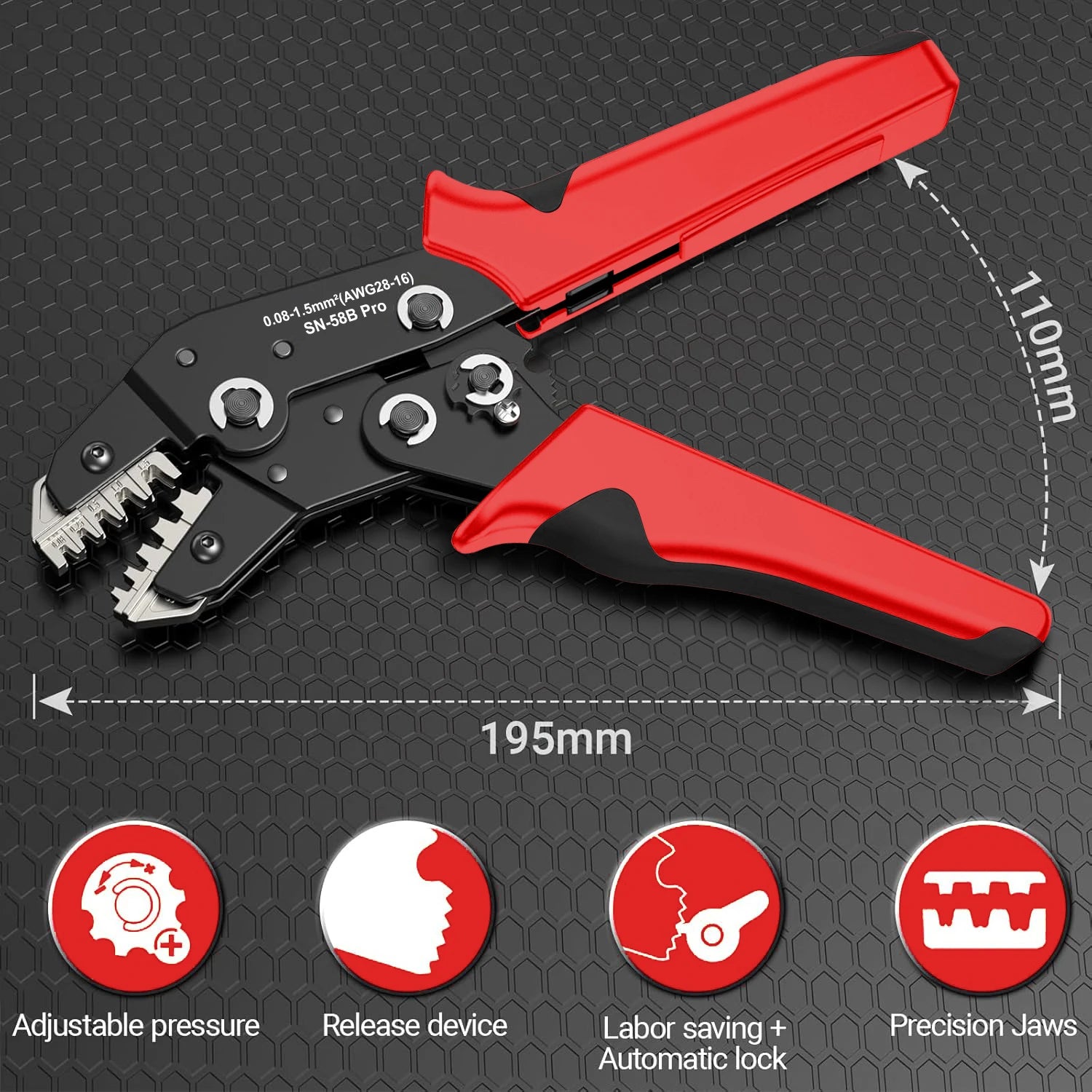 SN-58B Pro Crimps Plug JST ,TE,XH,SM,VH,PH,Molex Terminals Ratchet Crimper Pliers For 0.08-1.5mm²(28-16 AWG) Wires Tool