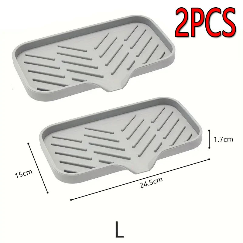 2PCS Silicone Faucet Mat Sink Tray Soap Dispenser Sponge Drain Pad Sink Splash Drying Mat Countertop Storage Tray SoapTray