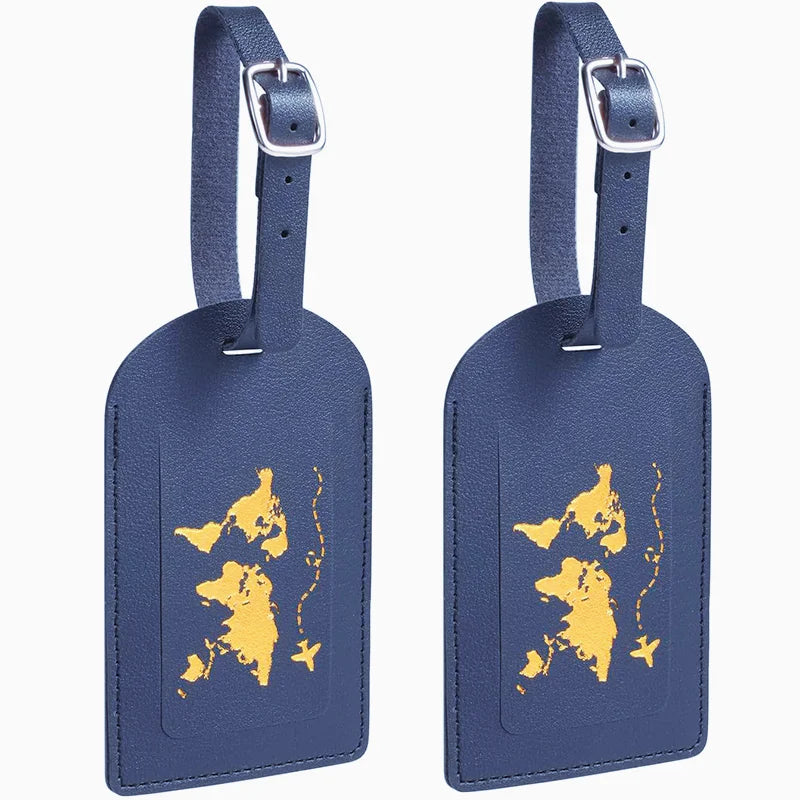2pcs Leather Luggage Tag, Baggage Address Tags with Adjustable Strap Luggage Labels Privacy Protection Suitcase Tags