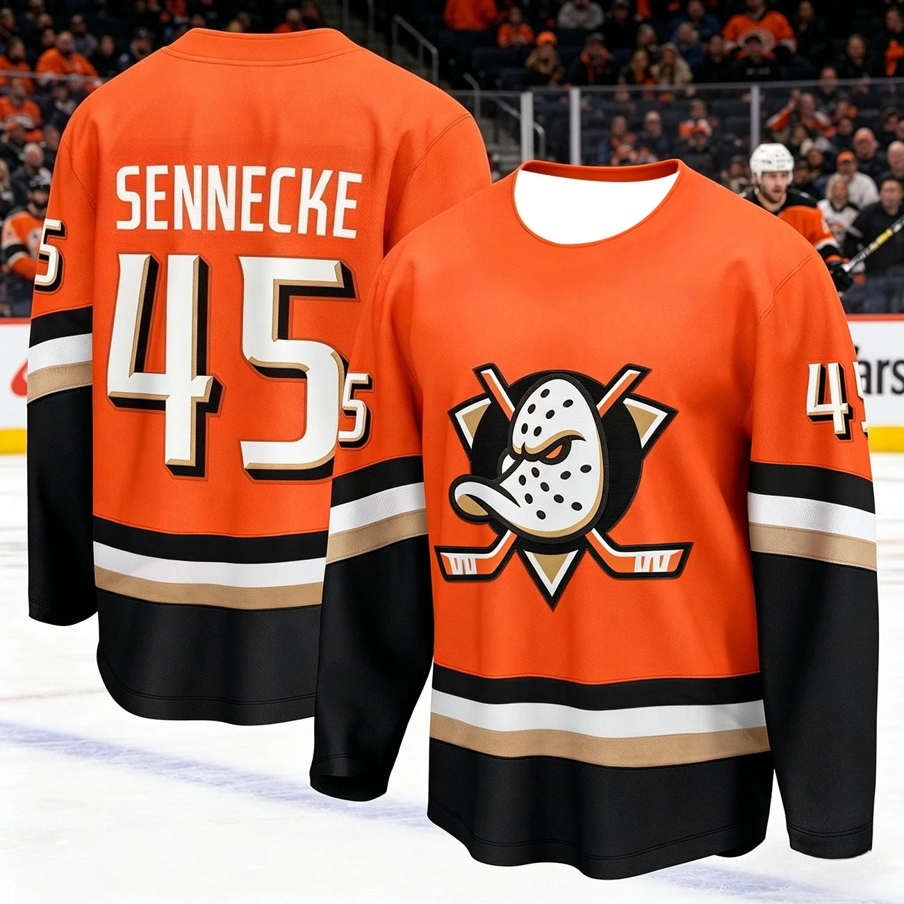Men's Ice Hockey Ducks Jersey Anaheim Printing Moisture-Wicking Long Sleeve Breathable Sports Uniform Plus Size for Fans