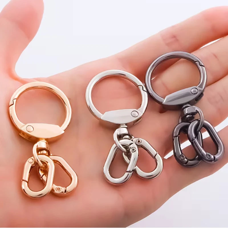 2Pcs Metal Keychain Clips with Double Carabiners Rotatable Lobster Clasps Open Hooks ID Badge Hooks Backpack Clips DIY Key Rings