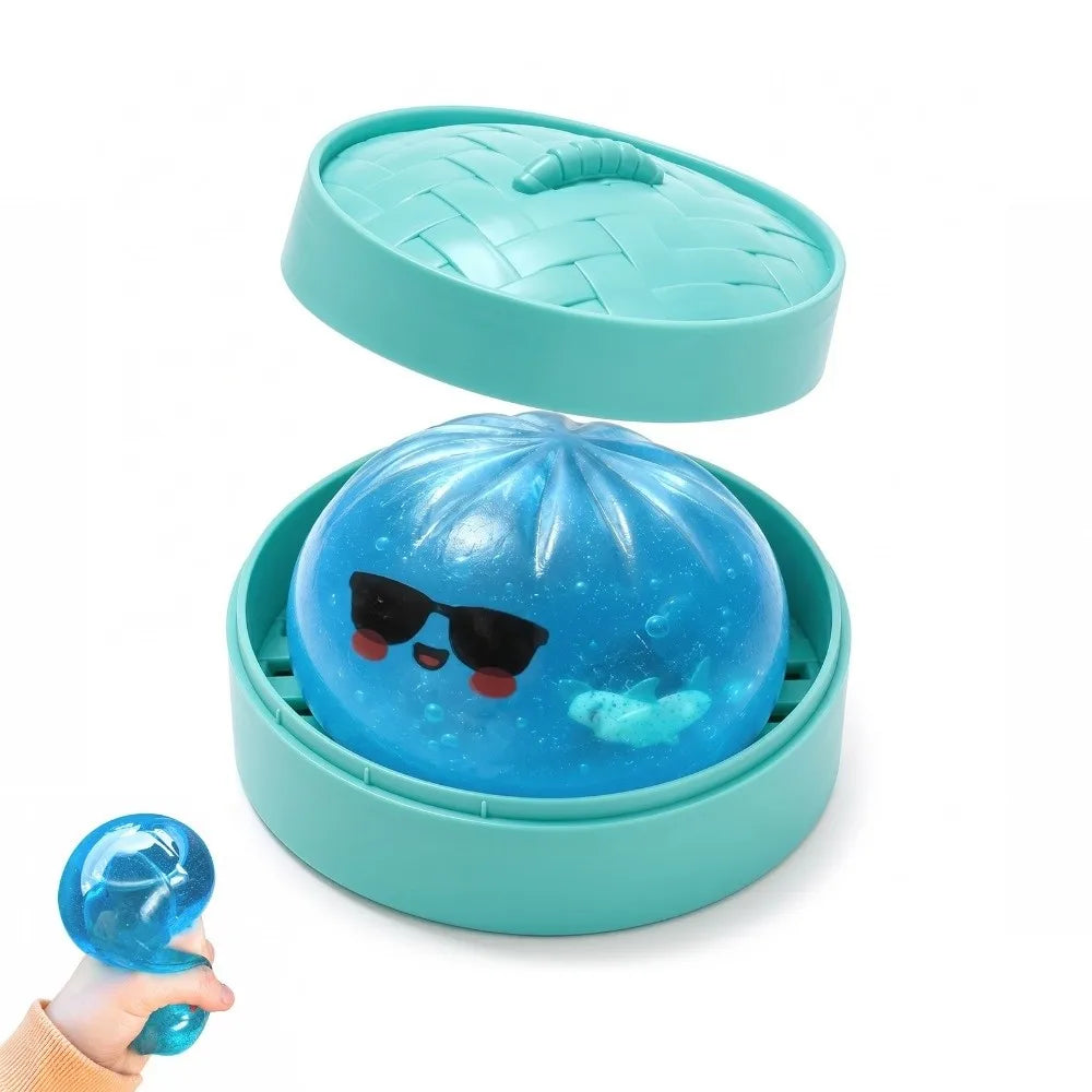 Glitter Shark Dumplings Squishy Toy with Steamer Slow Resilience Squishy Toy Fidget Soft Steamed Stuffed Bun Squishy Pinch Le