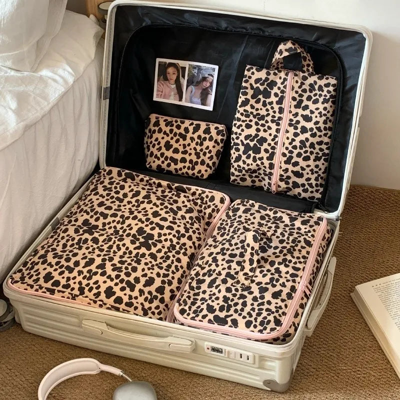 1PCS Leopard Print Travel Packing Cubes cosmetic shoes Clothes Organizers for Suitcase Luggage Storage Bags & Drawer Organizers