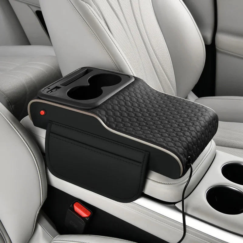 A Multifunctional Car Armrest Box with Interchangeable Cover, Featuring a Starry Laser Projection, Side Light-Emitting Strips, Dual Type-C/Usb Charging Ports for Mobile Phones, Easily Transforms into a Cup Holder, Tissue Box,