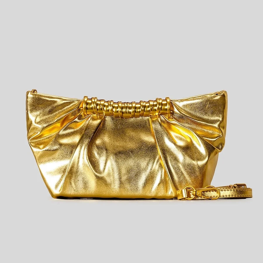 Luxury Golden Black Clutch Bag Cloud Bag Metal Folded Dumpling Bag High Quality Banquet Bag Single Shoulder Bag 2026 Fashion