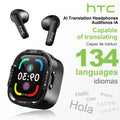 HTC NE70 Bluetooth Earphones Touch Screen TWS In-Ear Wireless Headphones AI Translator Noise Reduction Earbuds Game Heatset