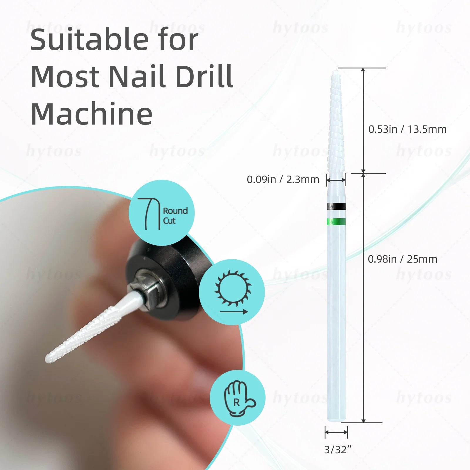 HYTOOS Cone Cuticle Cleaner White Ceramic Nail Drill Bits for Dead Skin Clean NailPrep Tool Drill Bits for Manicure Technicians