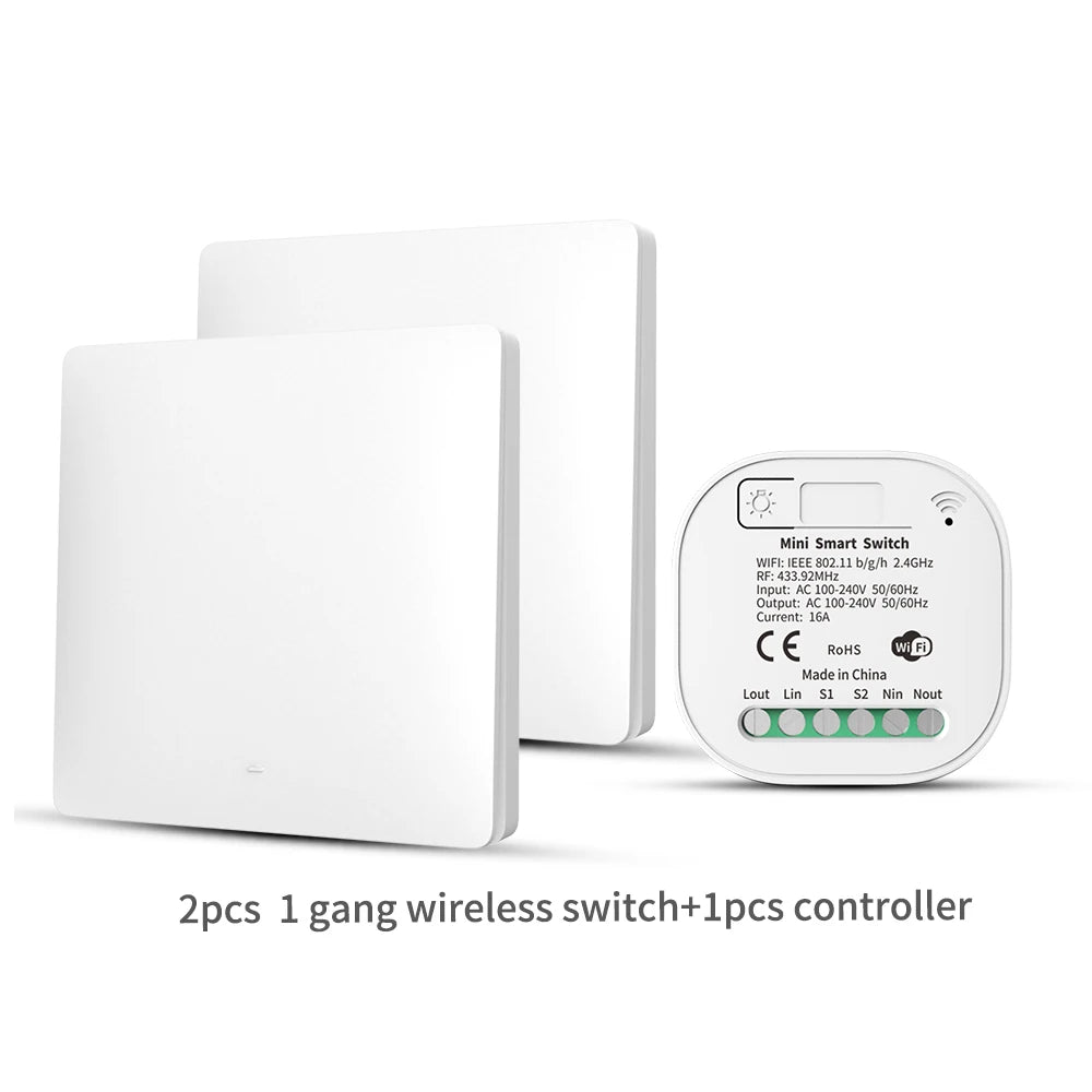 RF433 Self-Powered Wireless Light Switch, Kinetic No Battery,16A Relay, Retrofitting Easy Installation for Home Garage Garden