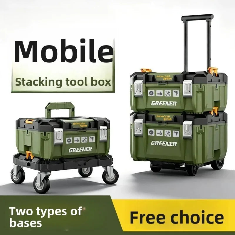 Stackable Toolbox Set Large Hardware Wide Storage Tote Luggage Rolling Handle Multi Function Organizer Box Tool Box Tool Chest