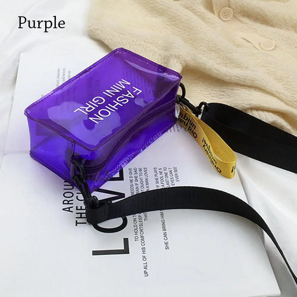 Transparent Laser Crossbody Bag for Women Candy Color Letter Fashion Mini Shoulder Messenger Bag PVC Jelly Small Tote Bag
