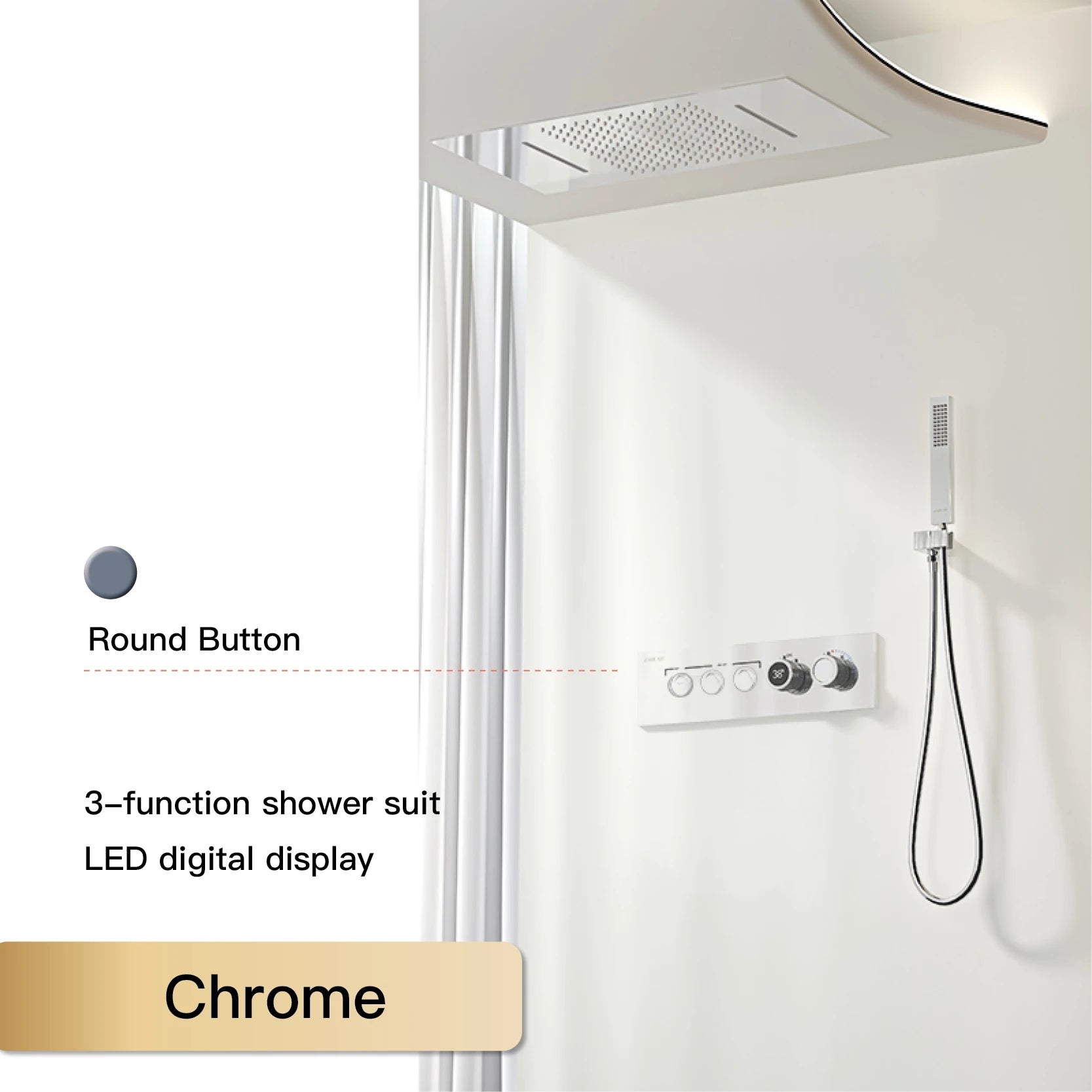 Luxury Black Brass Shower System Wall-Mounted LED Digital Display Design Cold & Hot Dual-Control 4-Function Ceiling Shower Tap