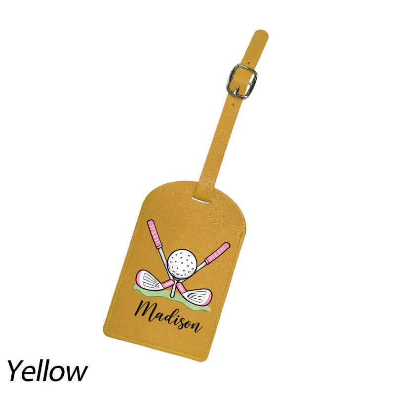 Custom Golf Luggage Tag Synthetic Leather Name ID Label with Privacy Flap Sporty Style Perfect for Suitcases Backpacks Gym Bags