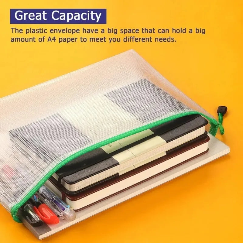 1/3pcs PVC transparent waterproof mesh zipper file bag Mesh zipper archive bag Storage office supplies Household storage bag