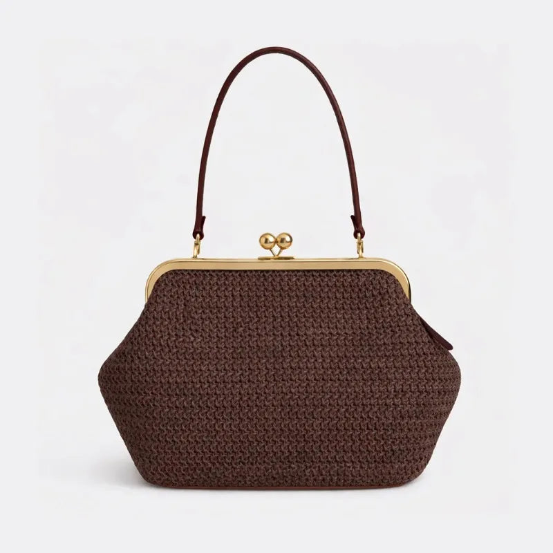 New Fashion Large Striped Clip Shell Clucth Bag for Women Designer PP Straw Handbags Luxury Summer Beach Woven Bags Vacation