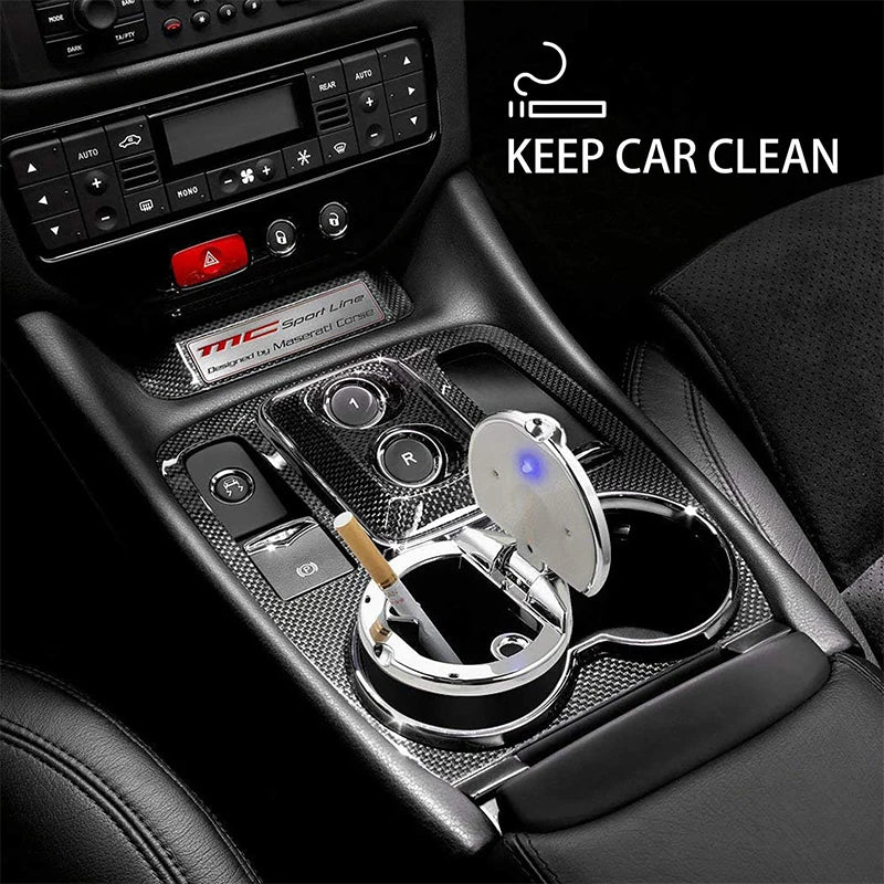Car Ashtray with LED Light High Flame Retardant Smell-Proof Cigarette Ash Cup Holder Luxury Auto Interior Decorative Accessory