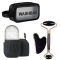 4-piece facial massage tool set, including roller massager, ice bead roller and scraping board, with a toiletry bag
