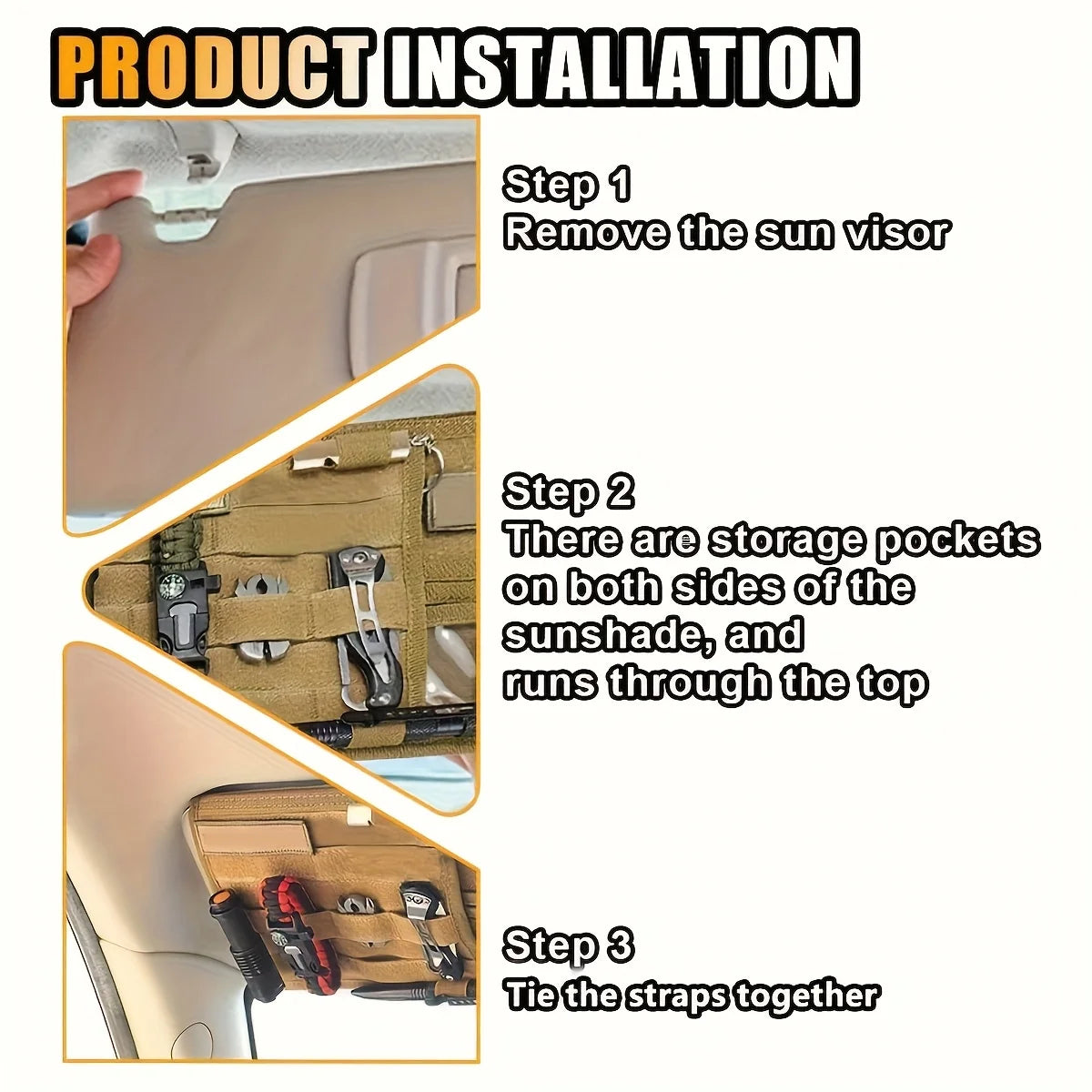 Car Sun Visor Storage Bag Double-Sided Storage, Tactical Army Outdoor Design, Perfect for Pickup Trucks & Large Vehicles