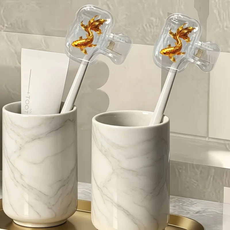 2pcs Lucky Goldfish Koi Toothbrush Head Cover Storage Case Toothbrush Protective Cover Holder Bathroom Accessory for Home Travel