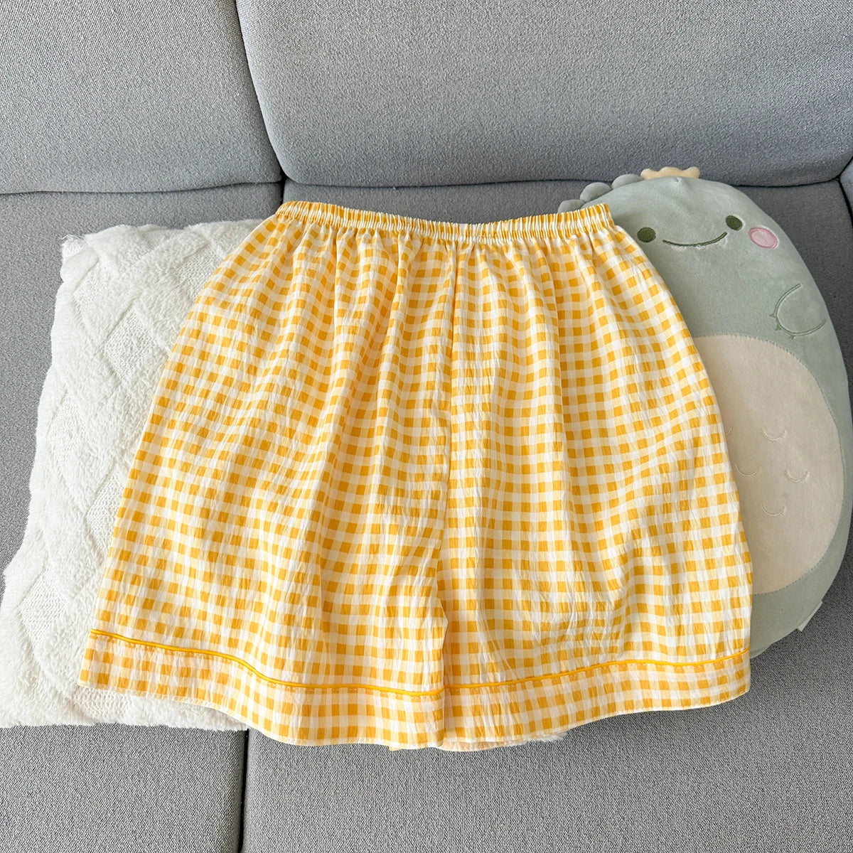 Women's Summer Pajamas, Thin Plaid Pattern Short-Sleeved Shorts, Sweet and Cute, Can Be Worn Outside in Summer, Two-Piece Home Wear Set