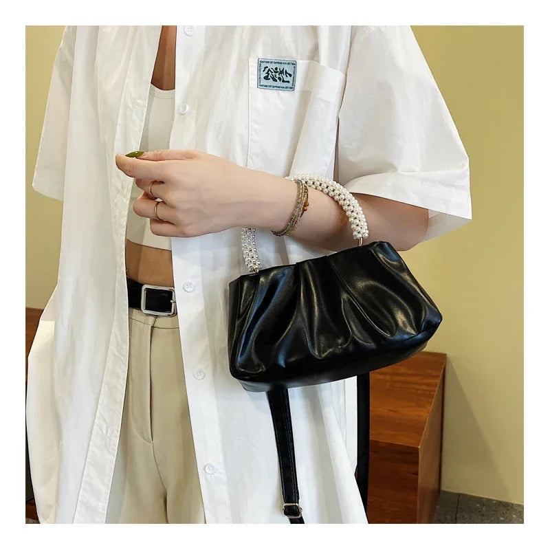 2026 Fashion Solid Color Soft Cloud Shaped Handbag Minimalist Ladies Single Shoulder Crossbody Bag Daily Casual Purse