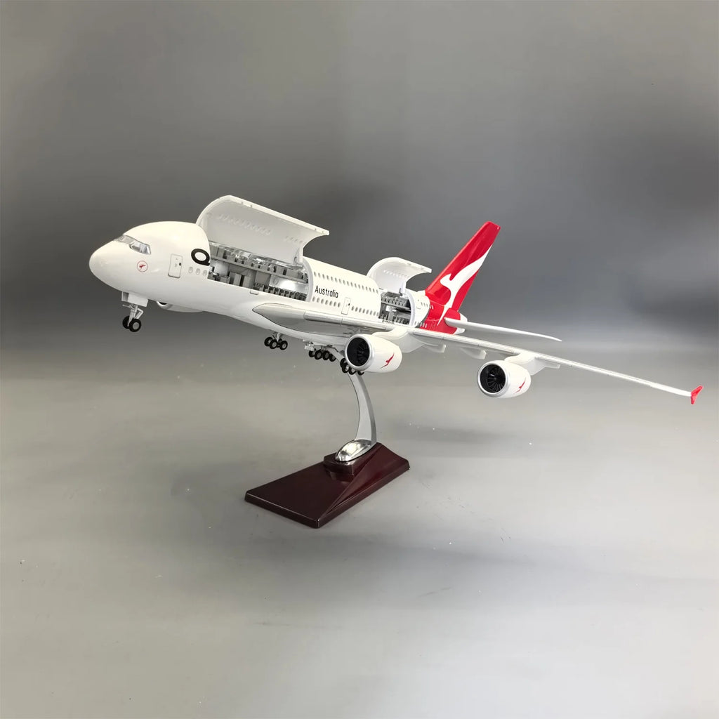 New 1/160 scale Qantas A380 Aircraft Model, Openable Door Resin Diecast collectible aircraft with Landing Gear Wheels Light