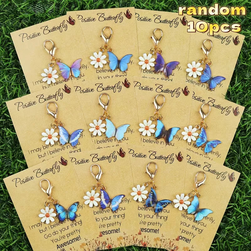 12-Piece Blue Butterfly Daisy Keychain Set DIY Bag Charms Key Rings Suitable for Parties, Self-Motivation, Gifts for Friends and Family, Key Ring Making, and Daily Keychain Decoration.