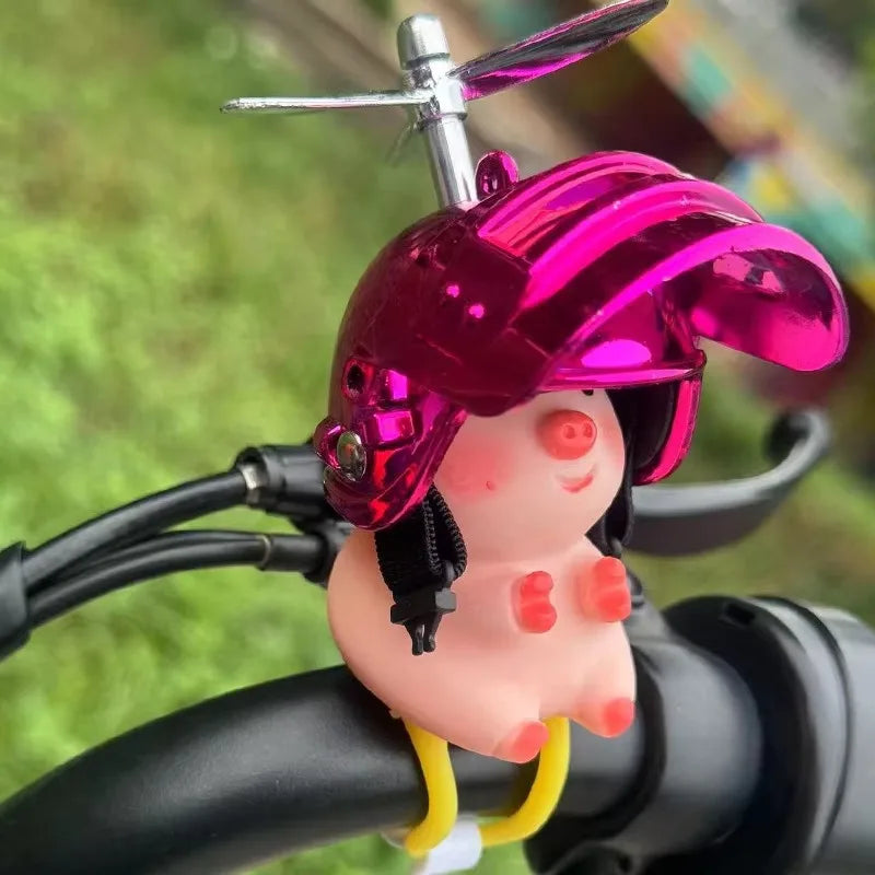 Pink Pig with Helmet Propeller Cute Little Wind-breaking Duck Road Bike Motor Helmet Riding Cycling Car Cute Ornament Decor