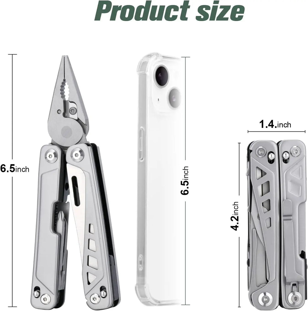 Multitool Stainless Steel Multi-Tool Pliers 22-in-1 with Safety Locking, Pocket Knife, Bottle Opener, EDC Equipment With Pocket Clip for Survival, Camping, Hunting and Hiking.