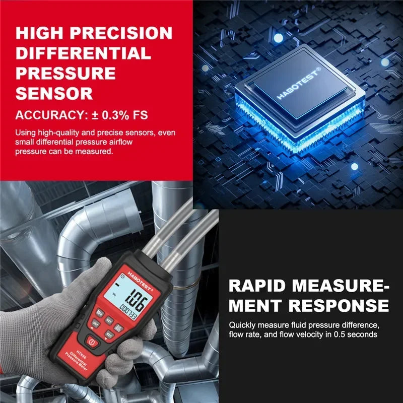 HT636 Digital Manometer Pressure Gauge Meter Handheld Pressure Differential Detector Air Pressure Kit Detector Meter 12 Unit