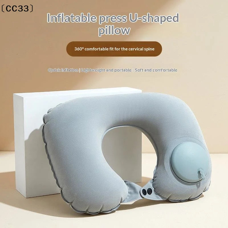 Flocking Inflatable Portable Neck Pillow That Can Be Stored And Self Filled Suitable For Outdoor Business Trips Camping〔CC33〕