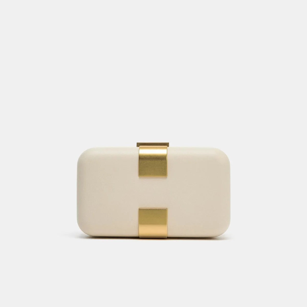 Cream White Clutch Purse for Women - Hard Shell Evening Bag with Gold Metal Clasp, Elegant Box Handbag for Wedding, Prom, Cockta