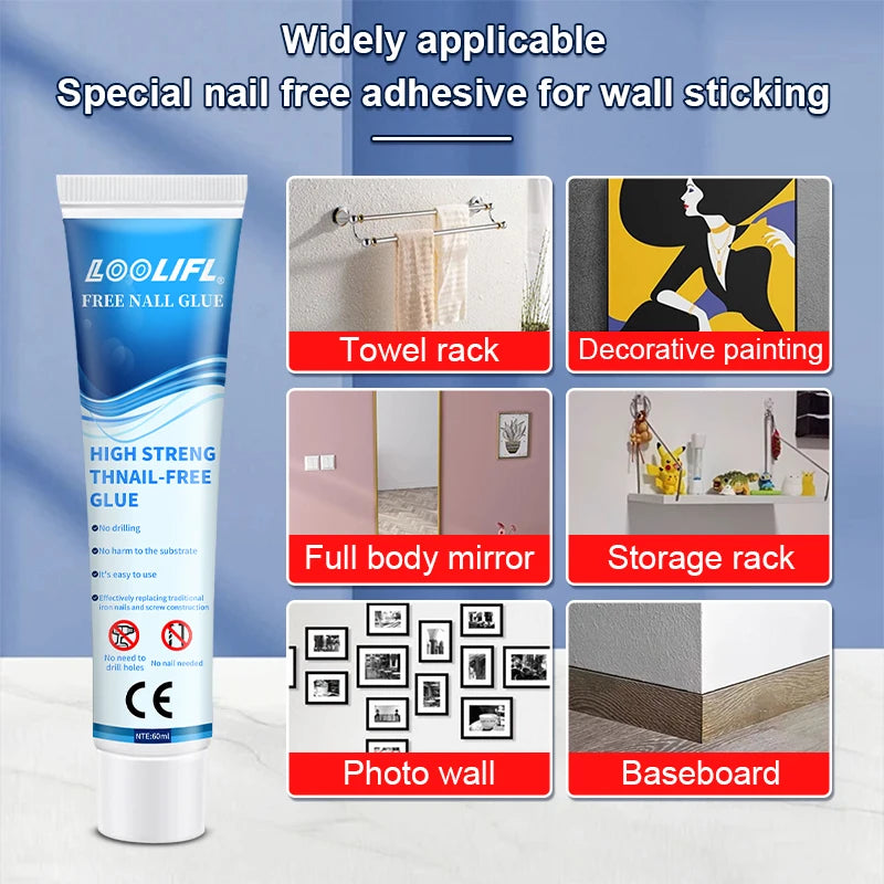 No need to drill holes, strong universal nail free waterproof multi-functional super adhesive, suitable for wall metal mirror ba