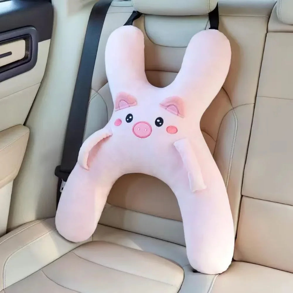 Cute Cartoon Car Headrest Head Support Removable Unisex Sleeping Pillow Breathable Comfortable Car Mounted Pillow Travel Comfort