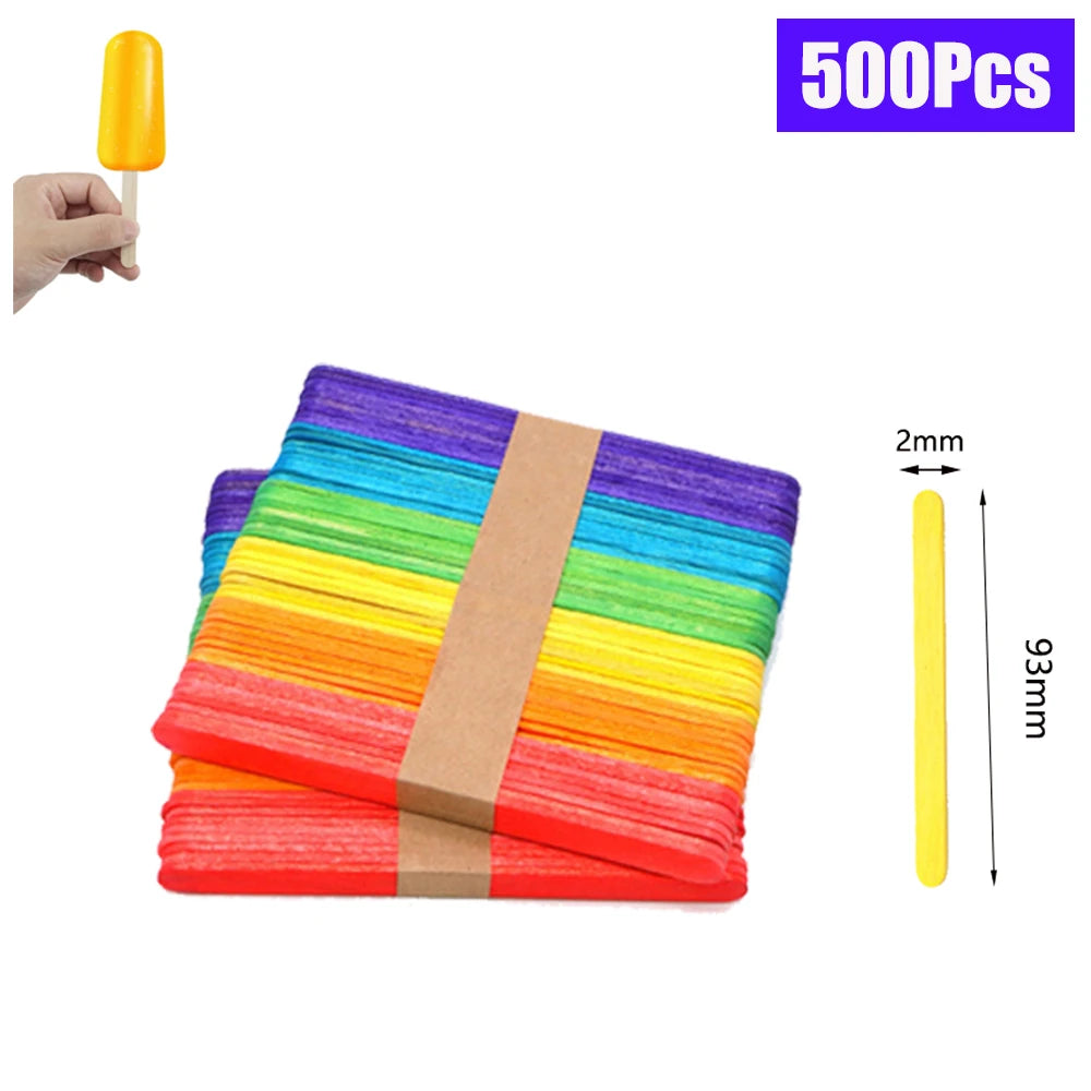 50/100/500Pcs Ice Cream Popsicle Sticks Natural Wooden Sticks Ice Cream Spoon Hand Crafts Art Ice Cream Lolly Kitchen Cake Tools