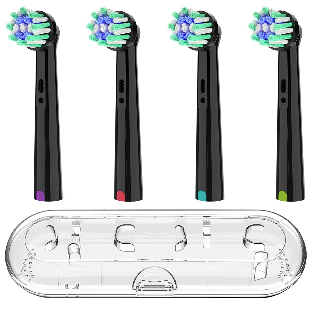 4pk Professional Cross Clean Replacement Brush Heads and Clear Toothbrush Travel Box Compatible with Oral B Electric Toothbrush