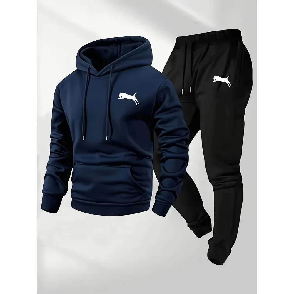 2026 Hot Selling Men's Hooded Sweatshirt & Pants Set Casual Tracksuit Streetwear Sportswear Fitness Jogger Outfit Two Piece Set