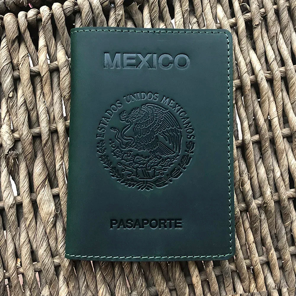 Genuine Leather Mexico Passport Cover Crazy Horse Mexican Passport Holder Men Business Family Case for Passport