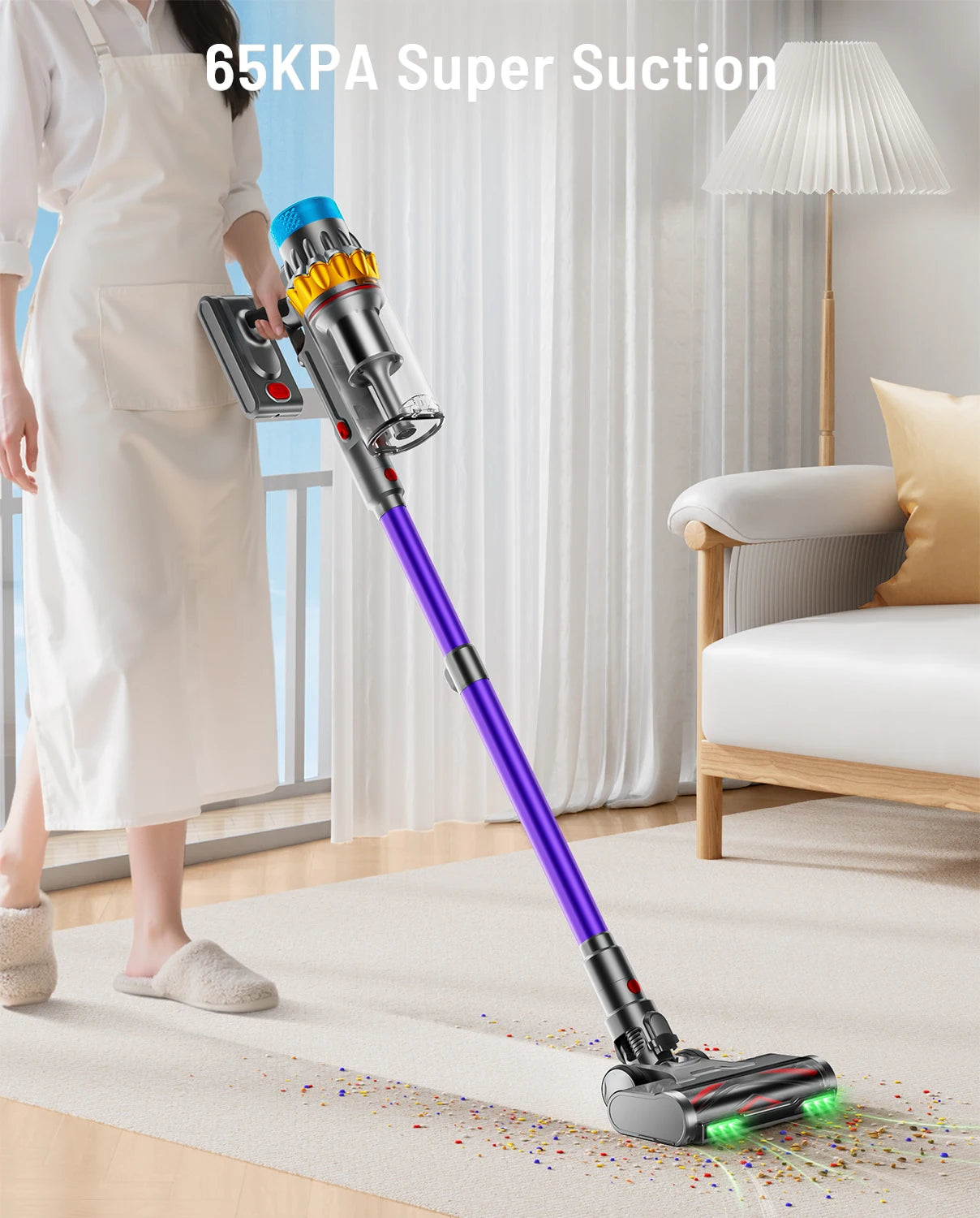 VAKERR X15 Pro 65KPA Cordless Vacuum Cleaner 650W Strong Suction Stick Vacuum 70Mins Runtime for Hard Floor Pet Hair and Carpet